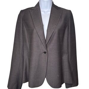 Calvin Klein Womens Gray Plaid One Button Blazer Est Size M/L